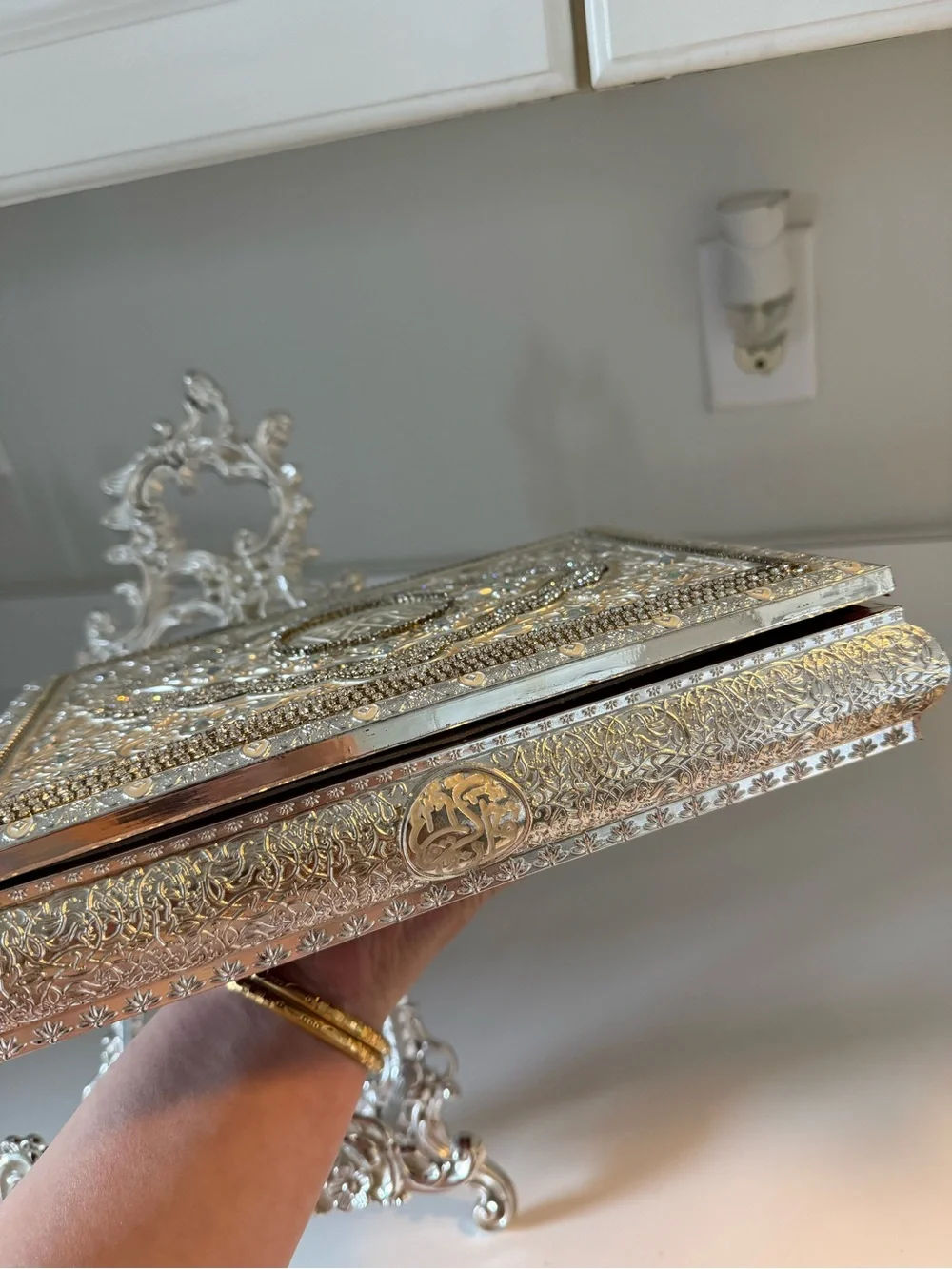 Ornate Silver Decorative Quran Stand and Cover